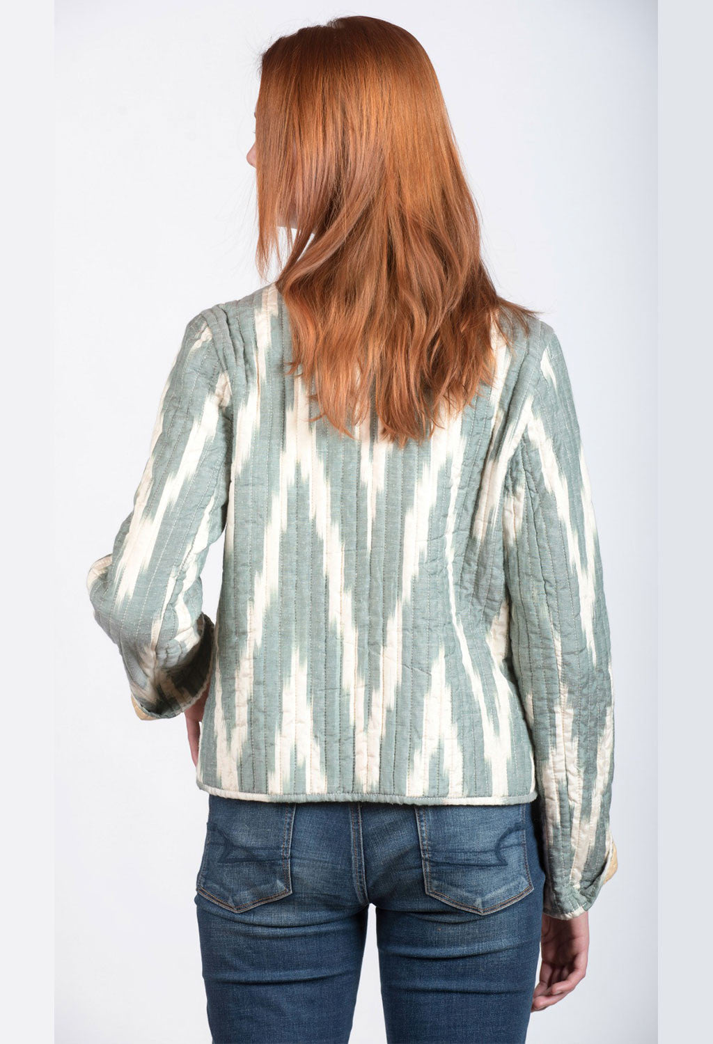 Women's Green and Off White Waist Jacket