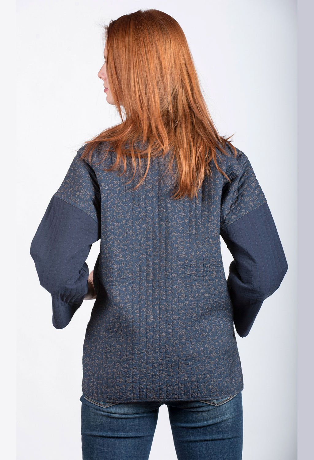 Women's Navy and Print Waist Jacket