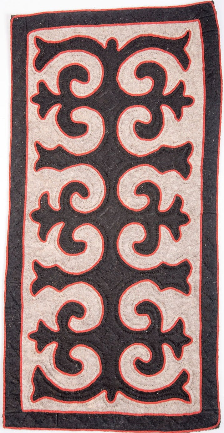 Tan Felt Rug with Brown and Orange Shapes with Orange or Grey Trim