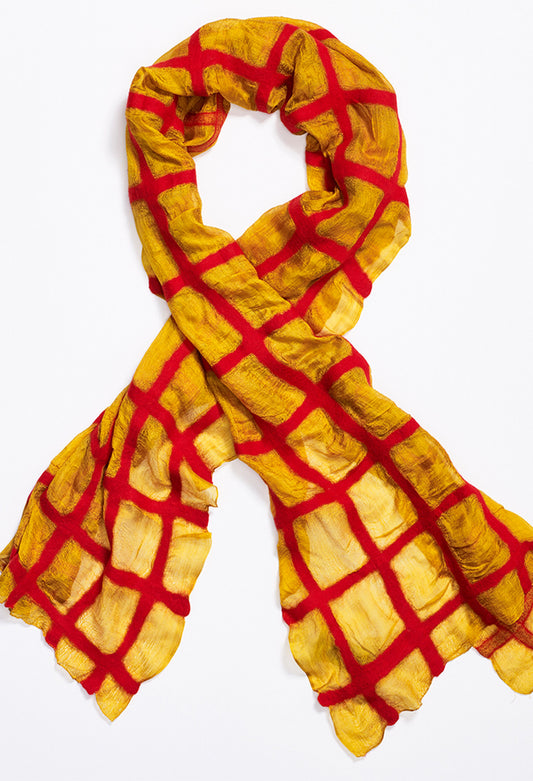 Red Grid on Yellow Silk