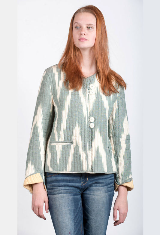 Women's Green and Off White Waist Jacket