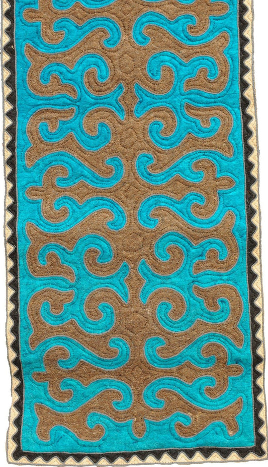 Teal and Brown Felt Rug with Black and White Border