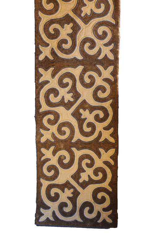Brown and Light Brown Felt Runner Rug with Blue Trim