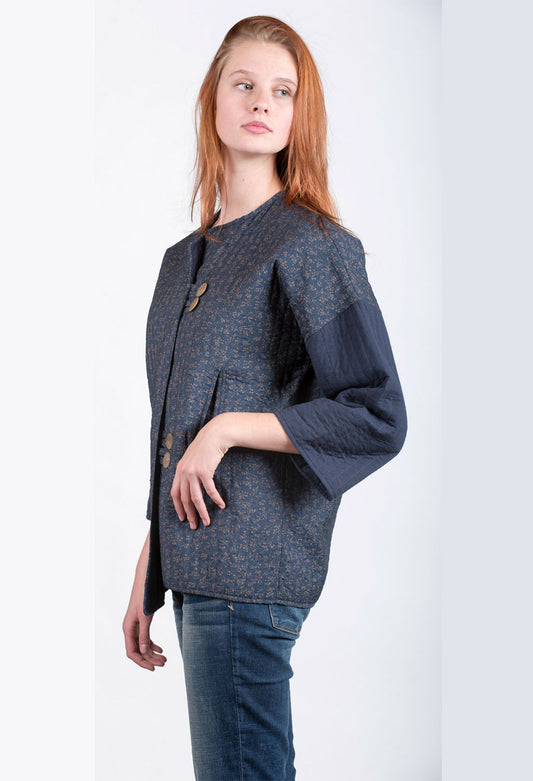Women's Navy and Print Waist Jacket